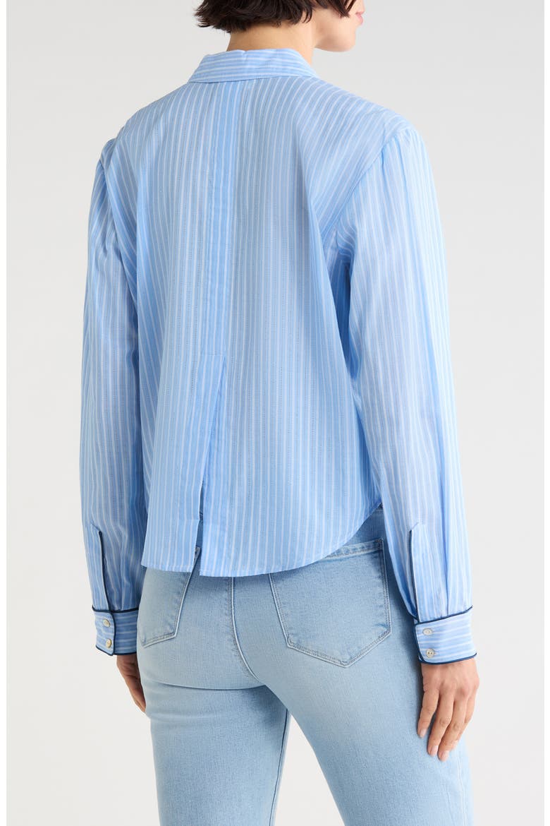 Cosette Stripe High-Low Cotton Crop Button -Up Shirt, Alternate, color, SLATE BLUE/IVORY STRIPE