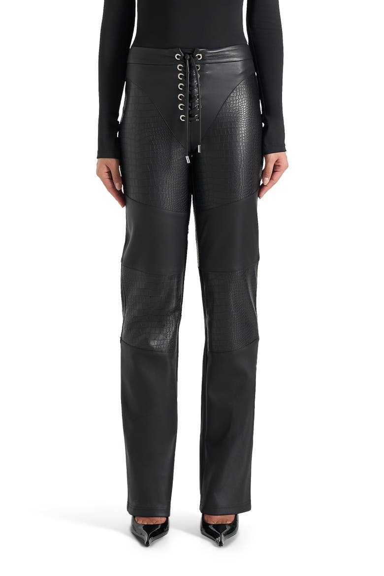 Seren Croc Embossed Lace Up Trousers, Alternate, color, Black