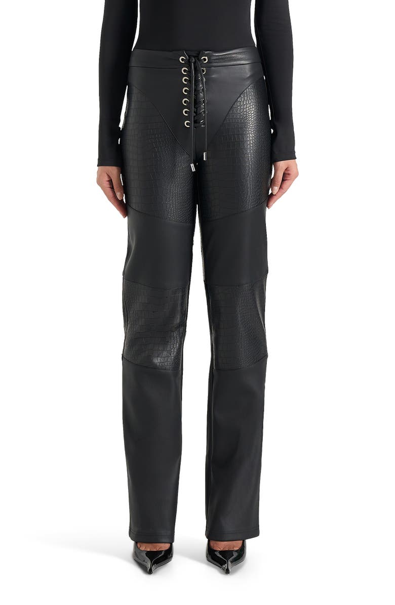 Manière De Voir Seren Croc Embossed Lace Up Trousers, Alternate, color, Black