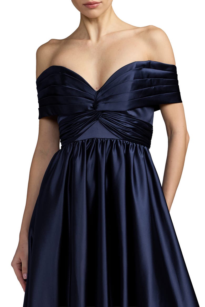 Satin Off The Shoulder Twist Evening Ball Gown, Alternate, color, Midnight