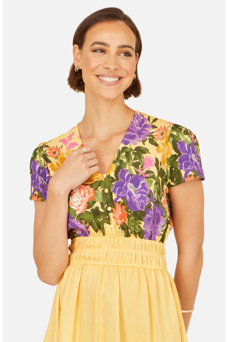 Floral Mirror Print Midi Dress, Alternate, color, Butter Yellow