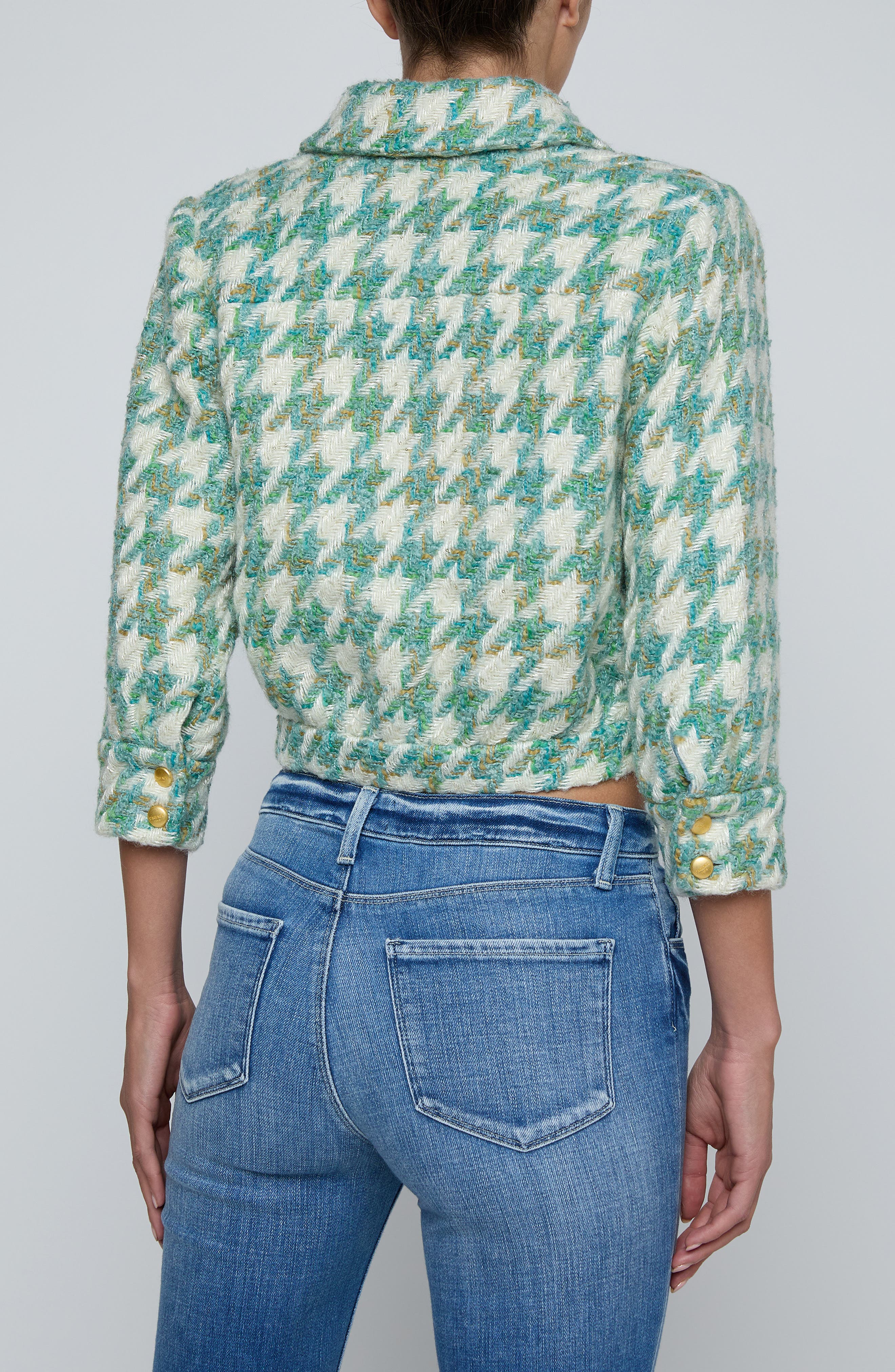 Jia Houndstooth Wool Blend Tweed Crop Jacket - image 2