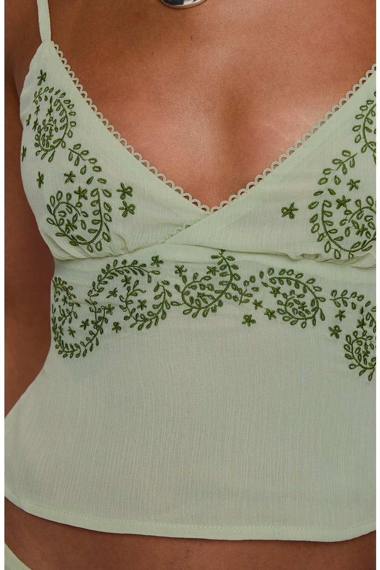 Pappilion Embroidered Open Back Chiffon Camisole, Alternate, color, GREEN