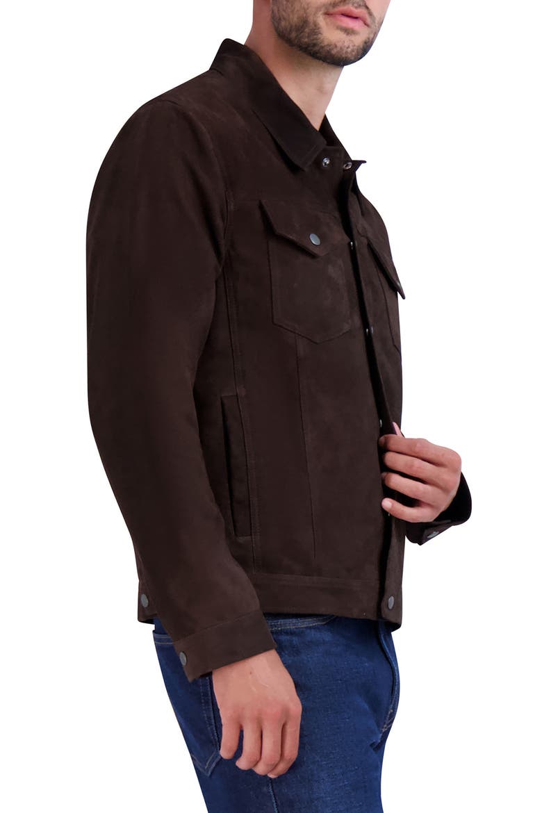 Suede Trucker Jacket, Alternate, color, DARK CHOCOLATE