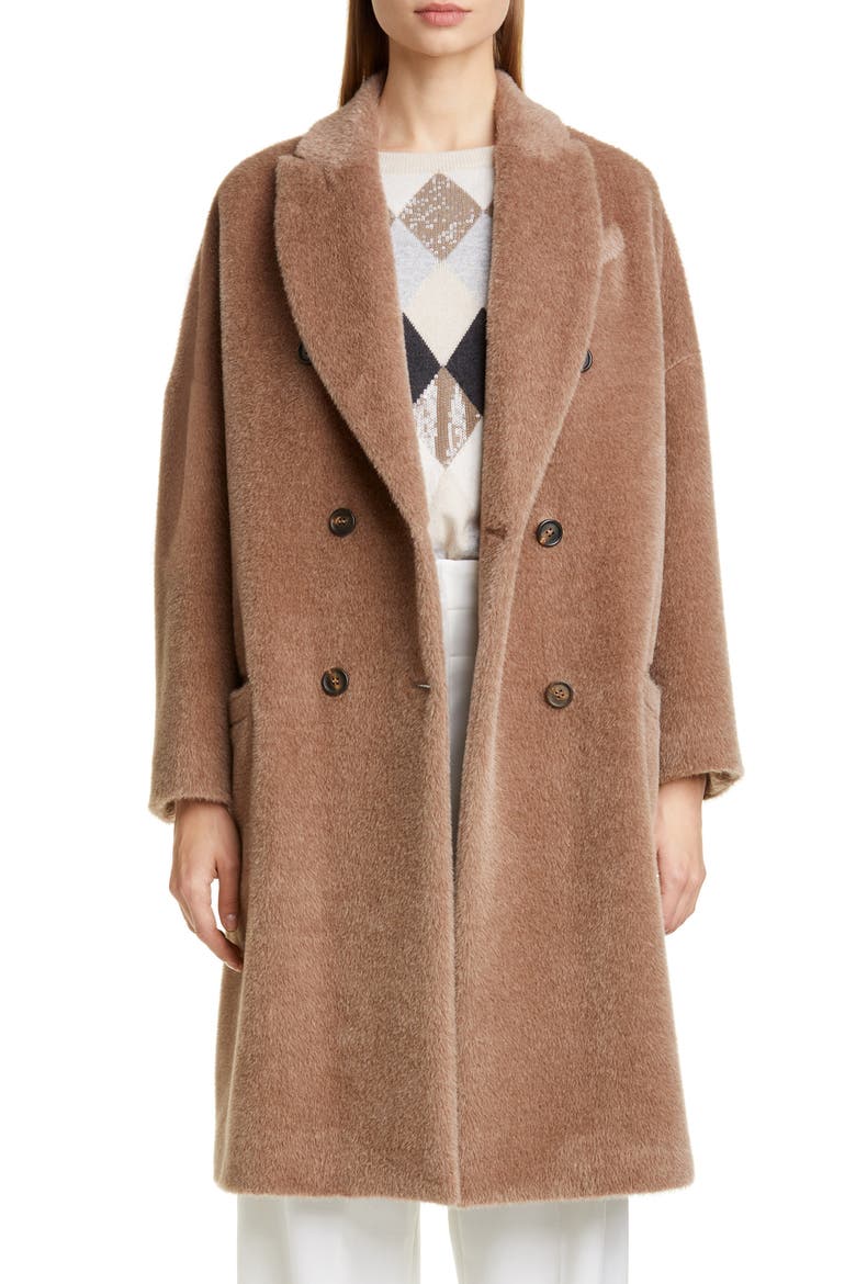 Double Breasted Alpaca Blend Coat, Main, color, CARIBOU