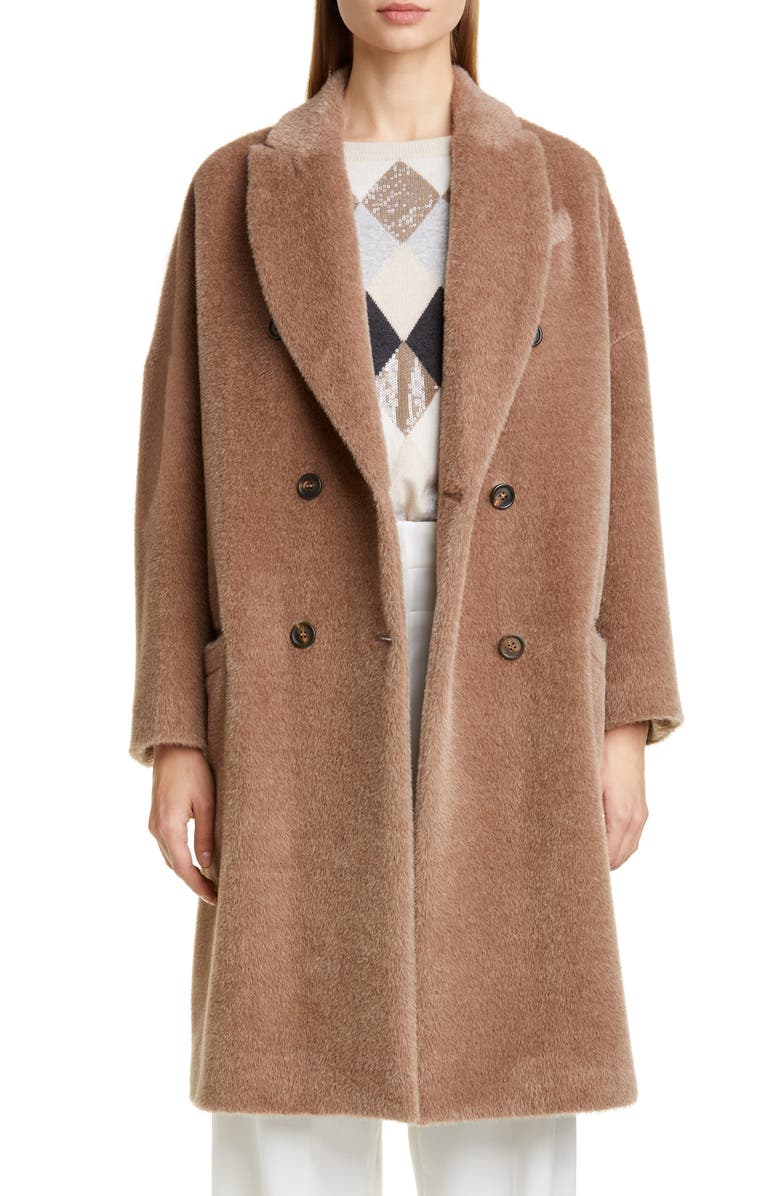 Brunello Cucinelli Double Breasted Alpaca Blend Coat, Main, color, 