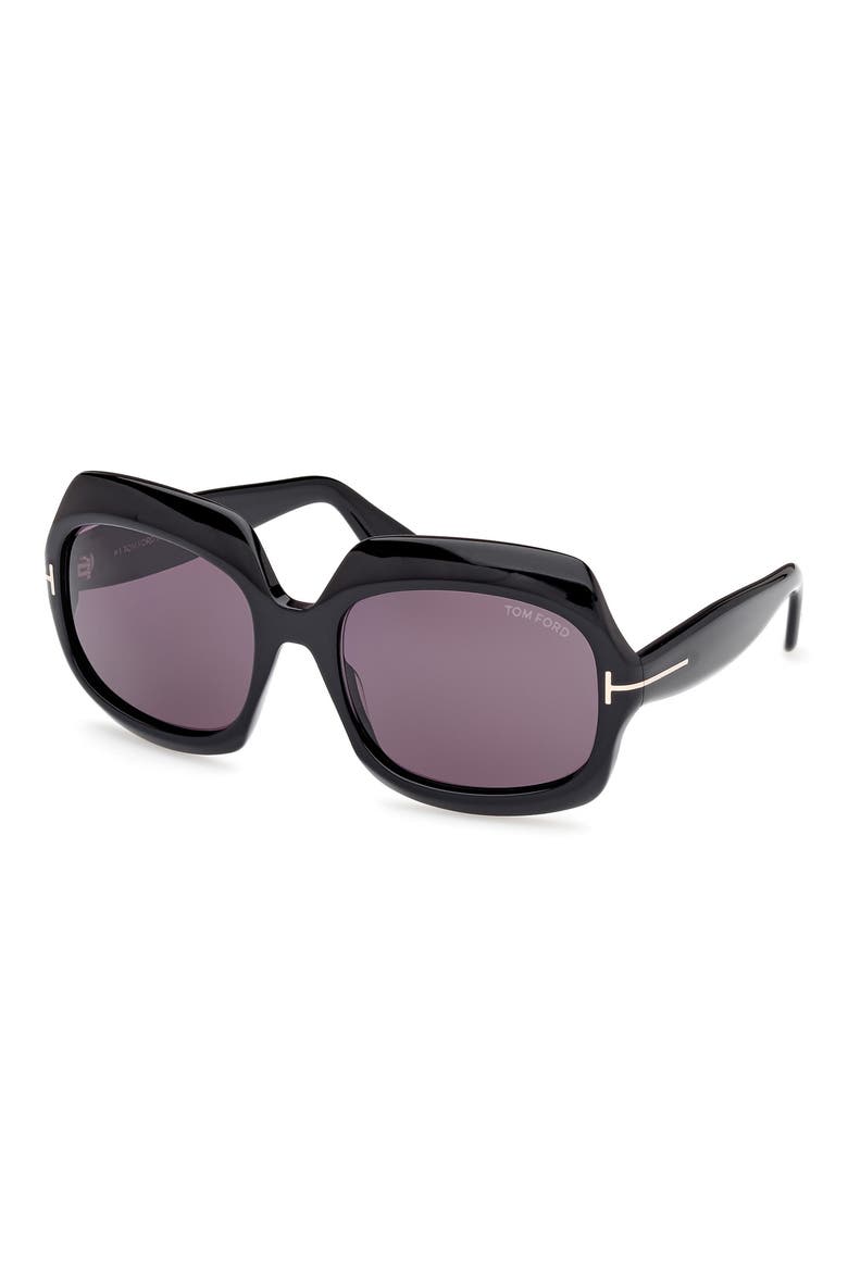 Ren 60mm Geometric Sunglasses, Alternate, color, SHINY BLACK / SMOKE