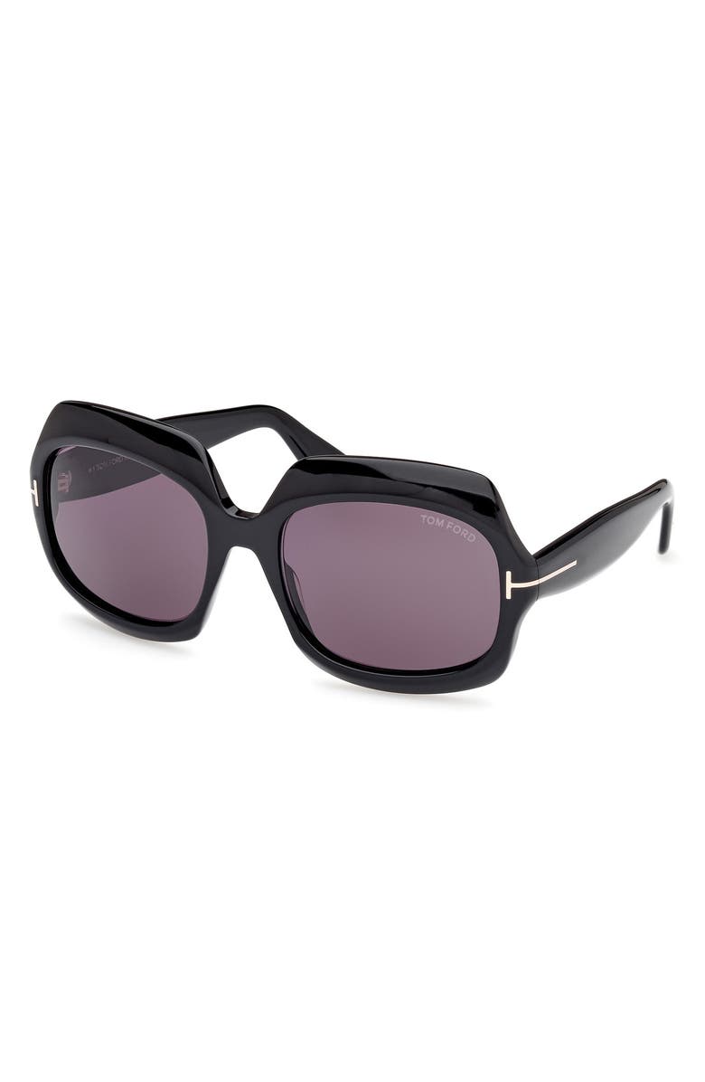 TOM FORD Ren 60mm Geometric Sunglasses, Alternate, color, Shiny Black / Smoke