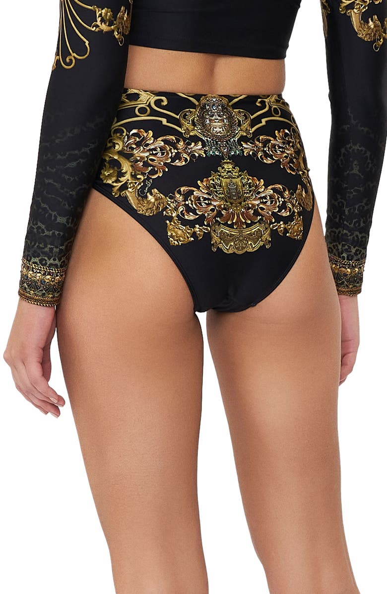 Camilla Shadows of Armada Embellished High Waist Bikini Bottoms, Alternate, color,
