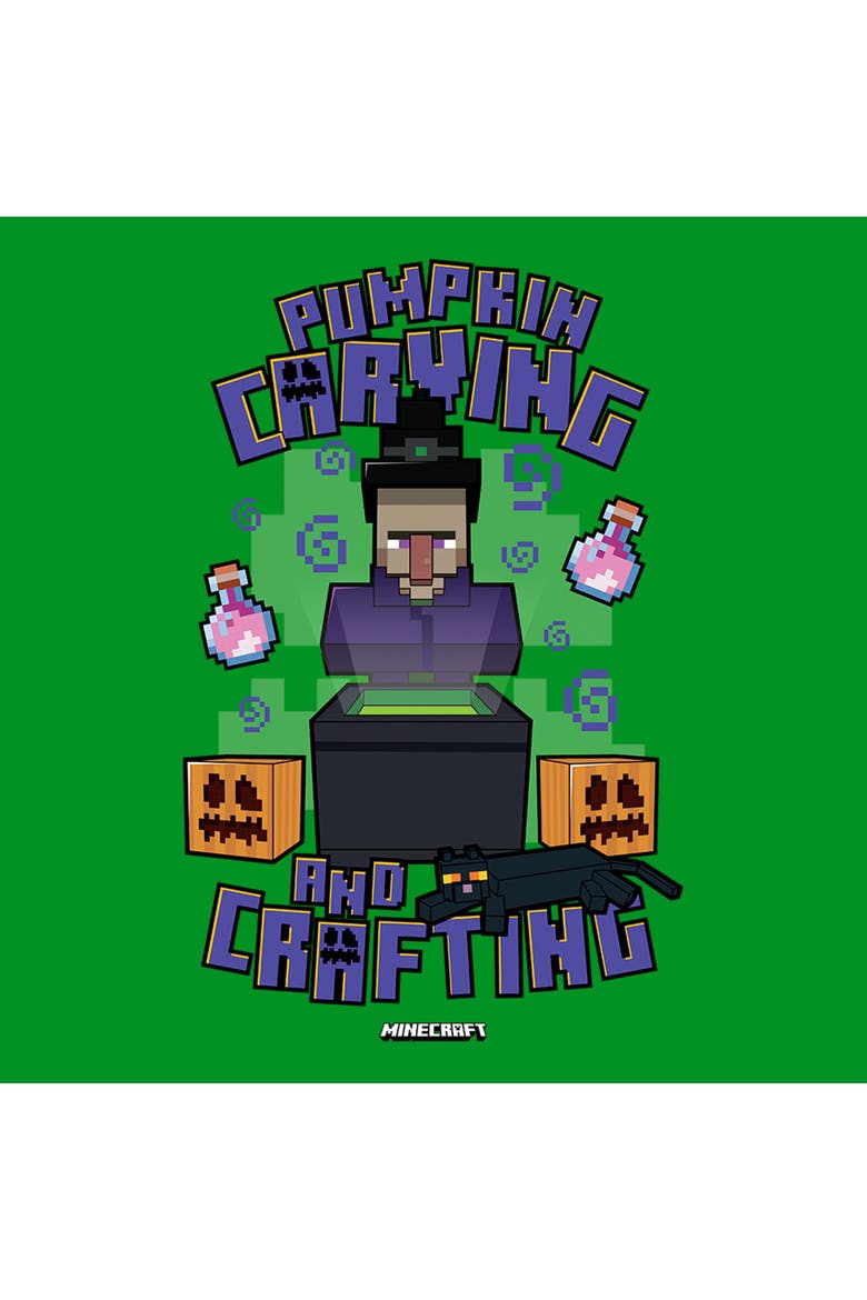 Boys Minecraft Halloween Pumpkin Carving And Crafting T Shirt, Alternate, color, Kelly Green