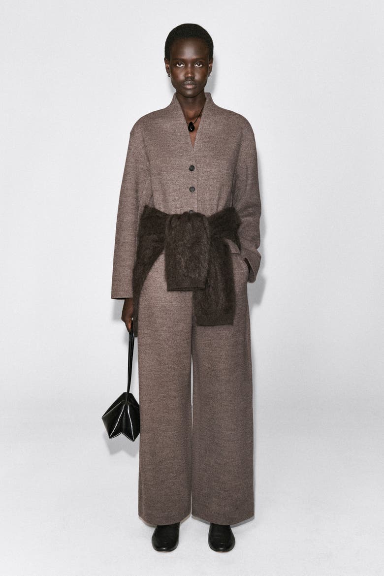 Boiled Wool-Blend Shawl-Collar Cardigan, Alternate, color, BEIGE MÉLANGE