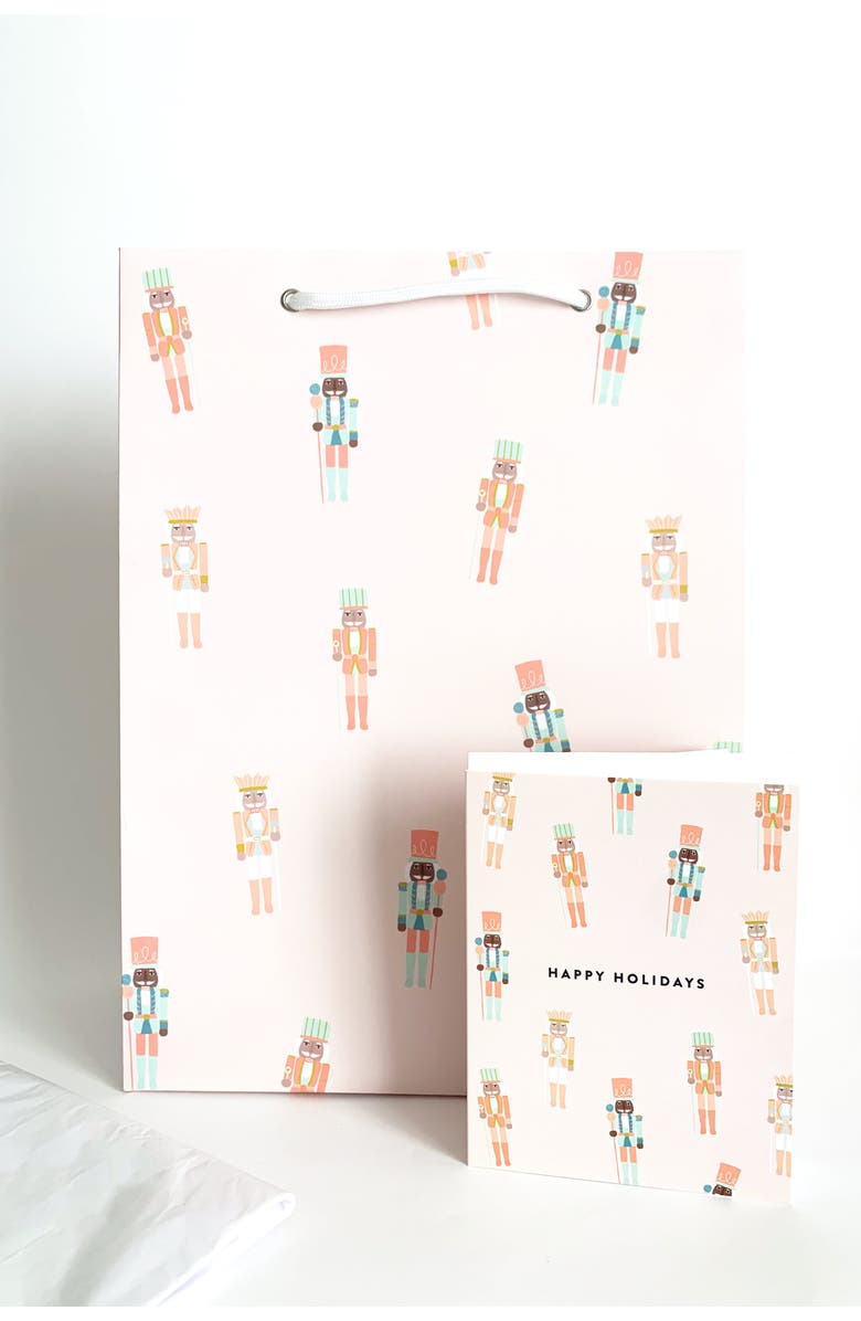Joy Paper Co. Pinkmas Nutcracker Holiday Pattern Gift Bag Card Set, Main, color, Pinkmas Holiday Pattern
