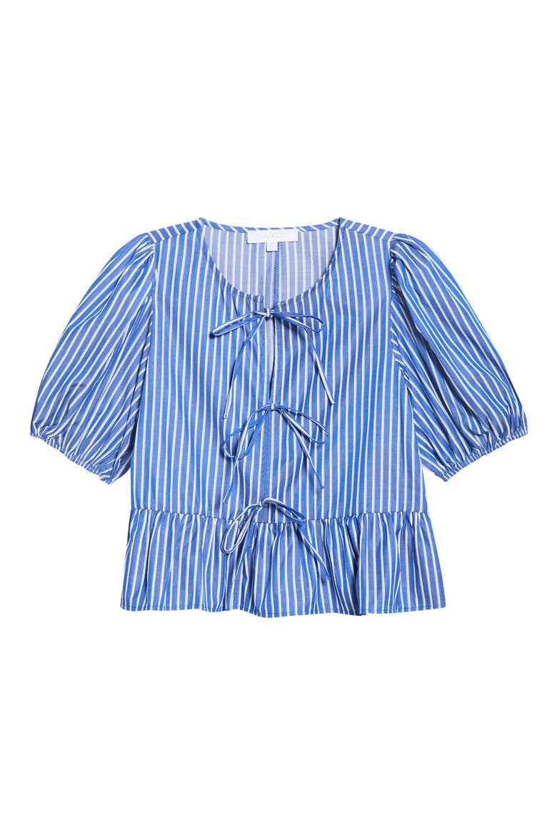Vester Tie Front Puff Sleeve Top, Alternate, color, BLUE/ WHITE