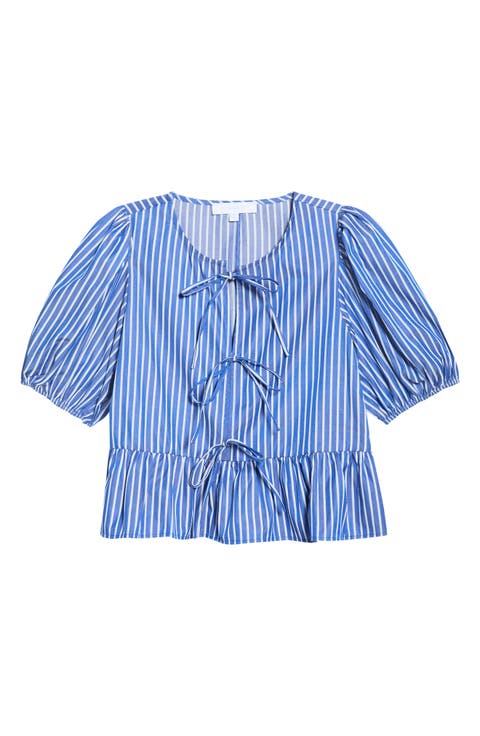 Vester Tie Front Puff Sleeve Top