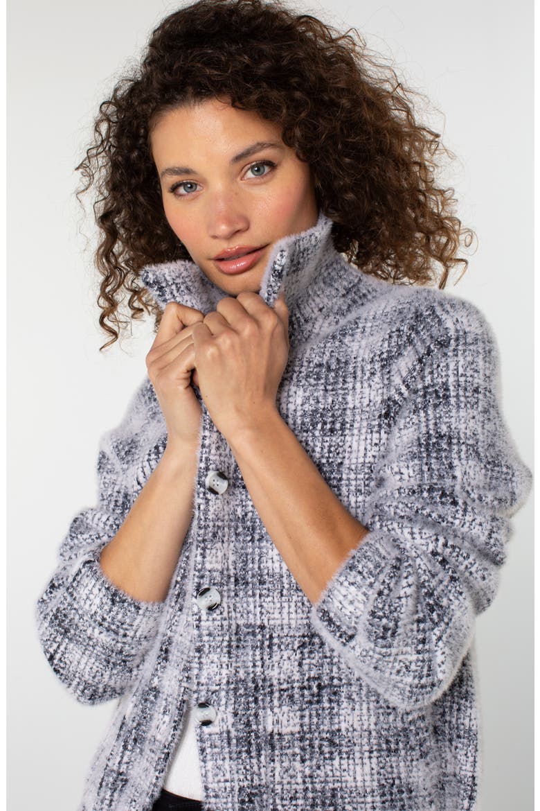 Plaid Bomber Sweater, Alternate, color, GREY/ WHITE PLAID