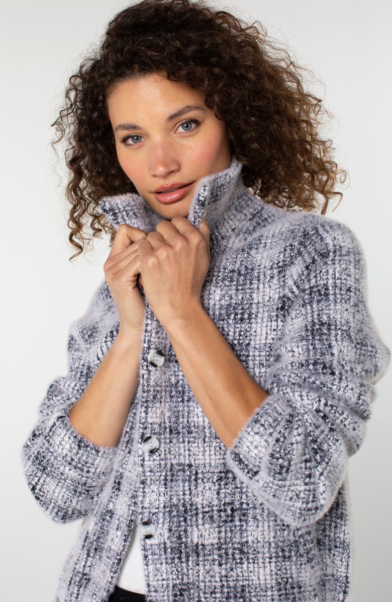 Liverpool Los Angeles Plaid Bomber Sweater, Alternate, color, Grey/ White Plaid