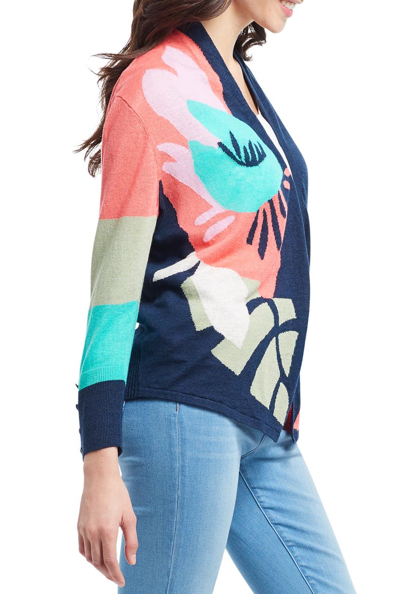 Bursting Petals Knit Cardigan, Alternate, color, INDIGO MULTI
