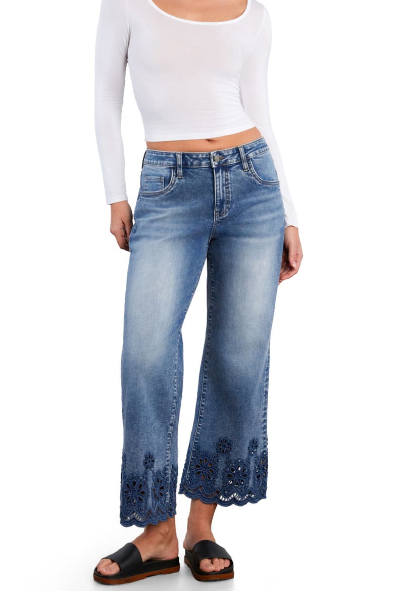 Eyelet Ankle Wide Leg Jeans, Alternate, color, RELAXED BLUE