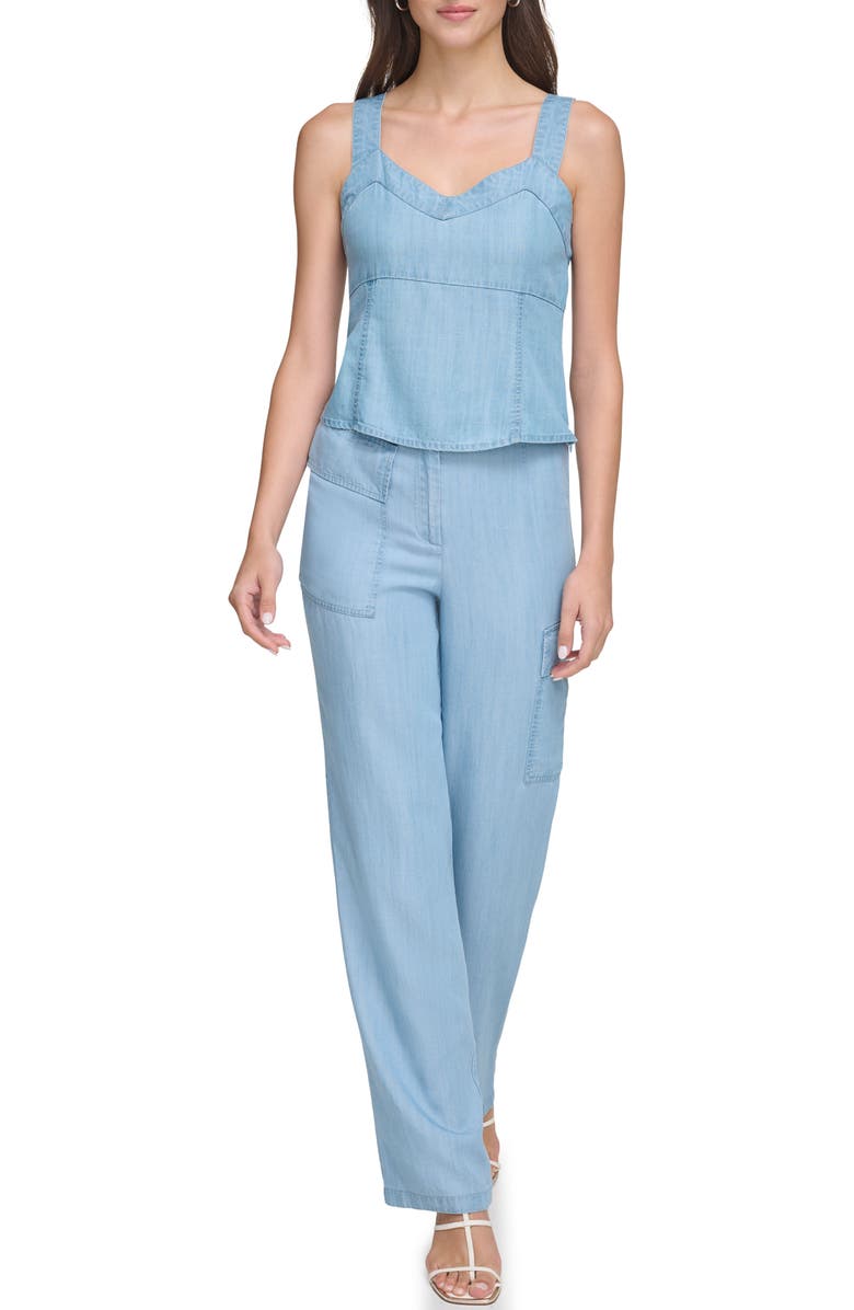 DKNY Chambray V-Neck Top, Alternate, color, 
