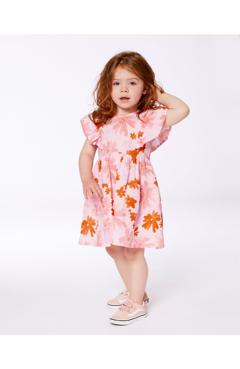 Deux par Deux Girl's Printed Muslin Dress Pink And Coral Flowers, Alternate, color, 
