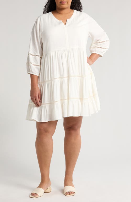 TREASURE & BOND TREASURE & BOND LADDER STITCH ACCENT LINEN BLEND TIERED MINIDRESS 