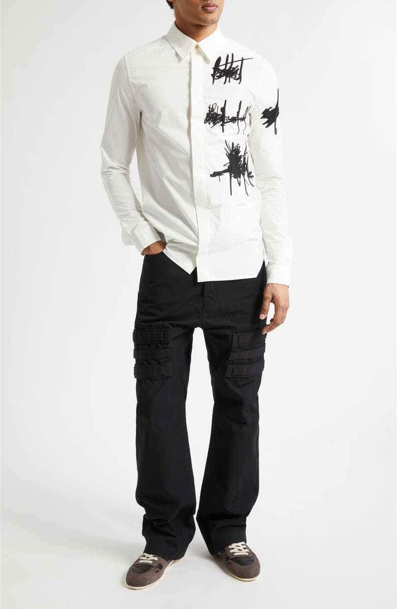 Rick Owens Rev Embroidered Button-Up Shirt, Alternate, color, Milk/ Black