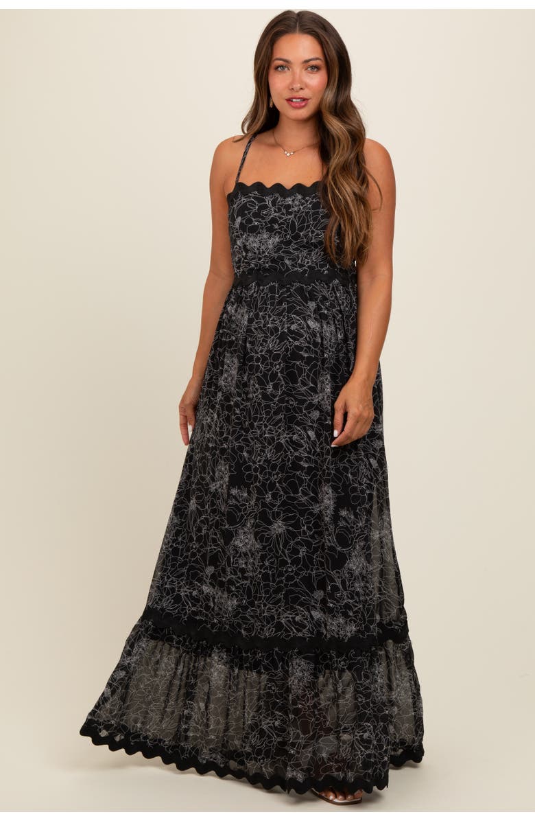 PinkBlush Floral Contrast Trim Maxi Dress, Main, color, Black