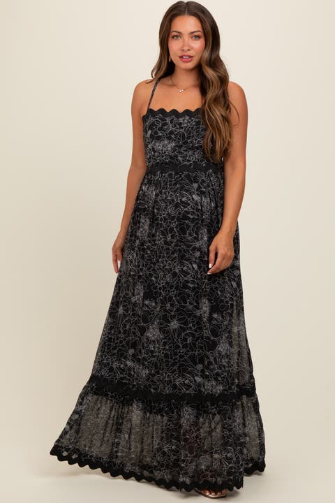 Floral Contrast Trim Maxi Dress