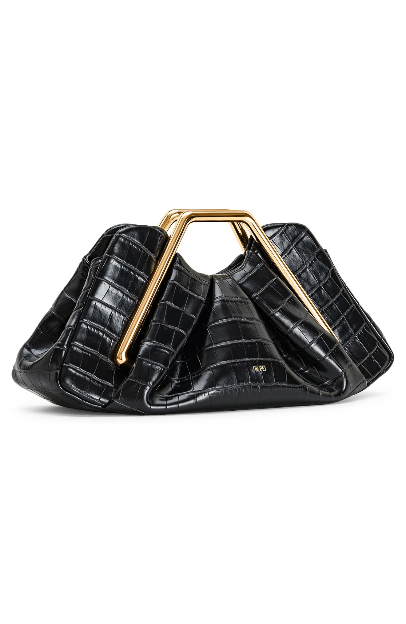 JW PEI Lila Croc Embossed Faux Leather Clutch, Alternate, color, Black