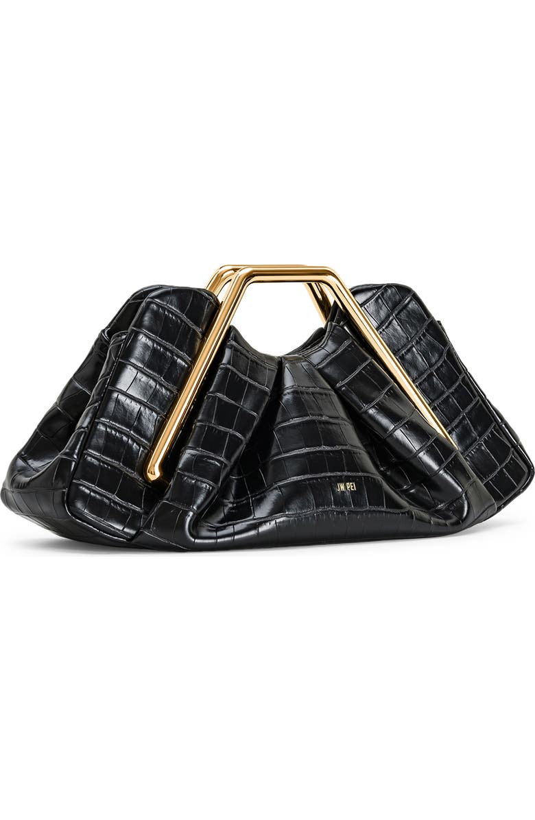JW PEI Lila Croc Embossed Faux Leather Clutch, Alternate, color, Black