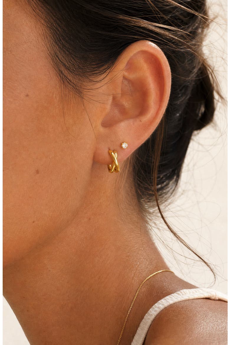 Crisscross Huggie & Cubic Zirconia Stud Earring Set, Alternate, color, GOLD