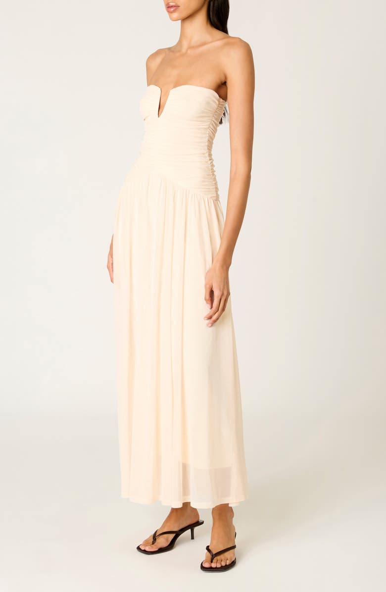 Nia Beverly Ruched Strapless Chiffon Maxi Dress, Alternate, color, Ivory