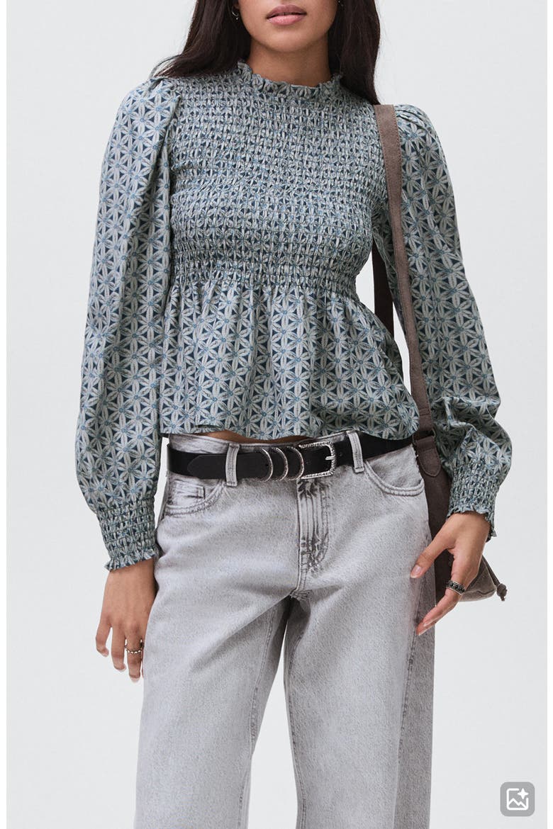 Smocked Floral Peplum Top, Main, color, GREY