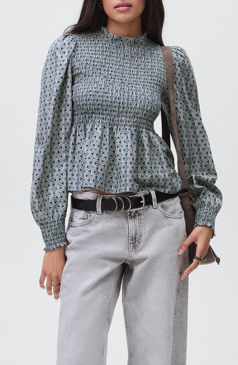 MANGO TEEN Smocked Floral Peplum Top, Main, color, Grey