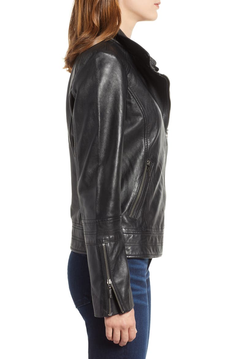 Leather Moto Jacket, Alternate, color, BLACK