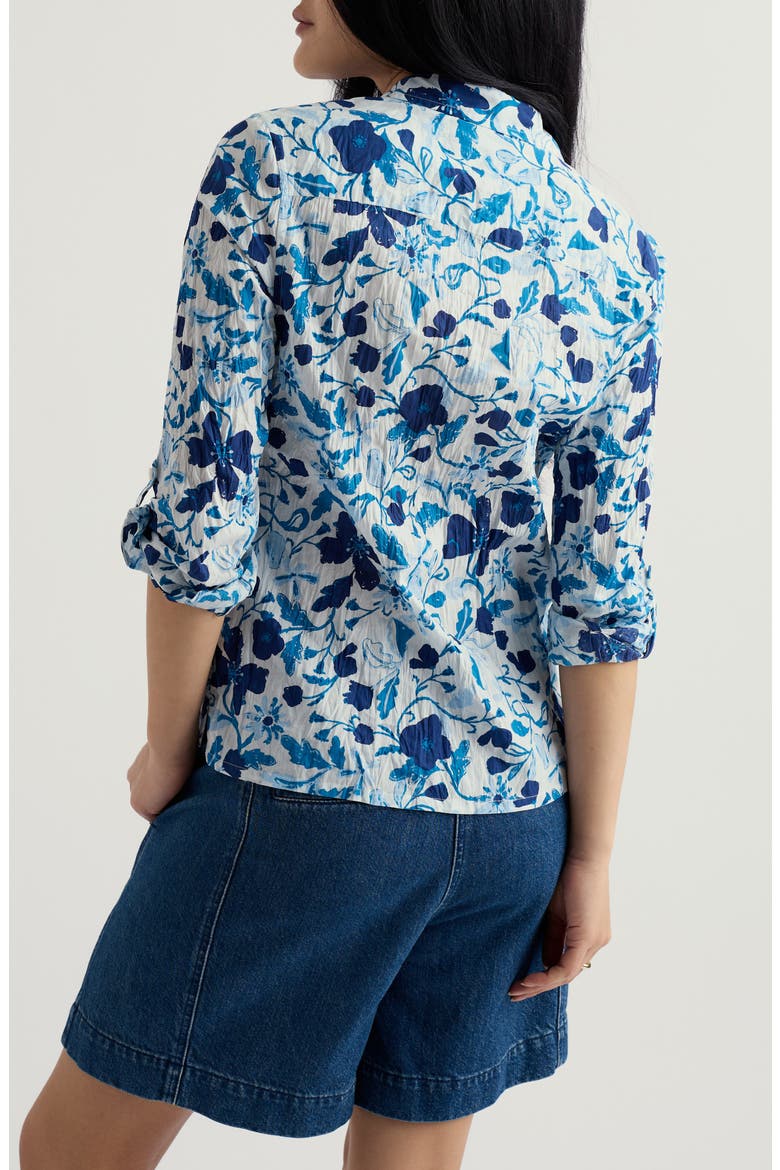 Larissa Floral Crinkled Organic Cotton Button-Up Shirt, Alternate, color, WINDING MEADOW BLUE FOG