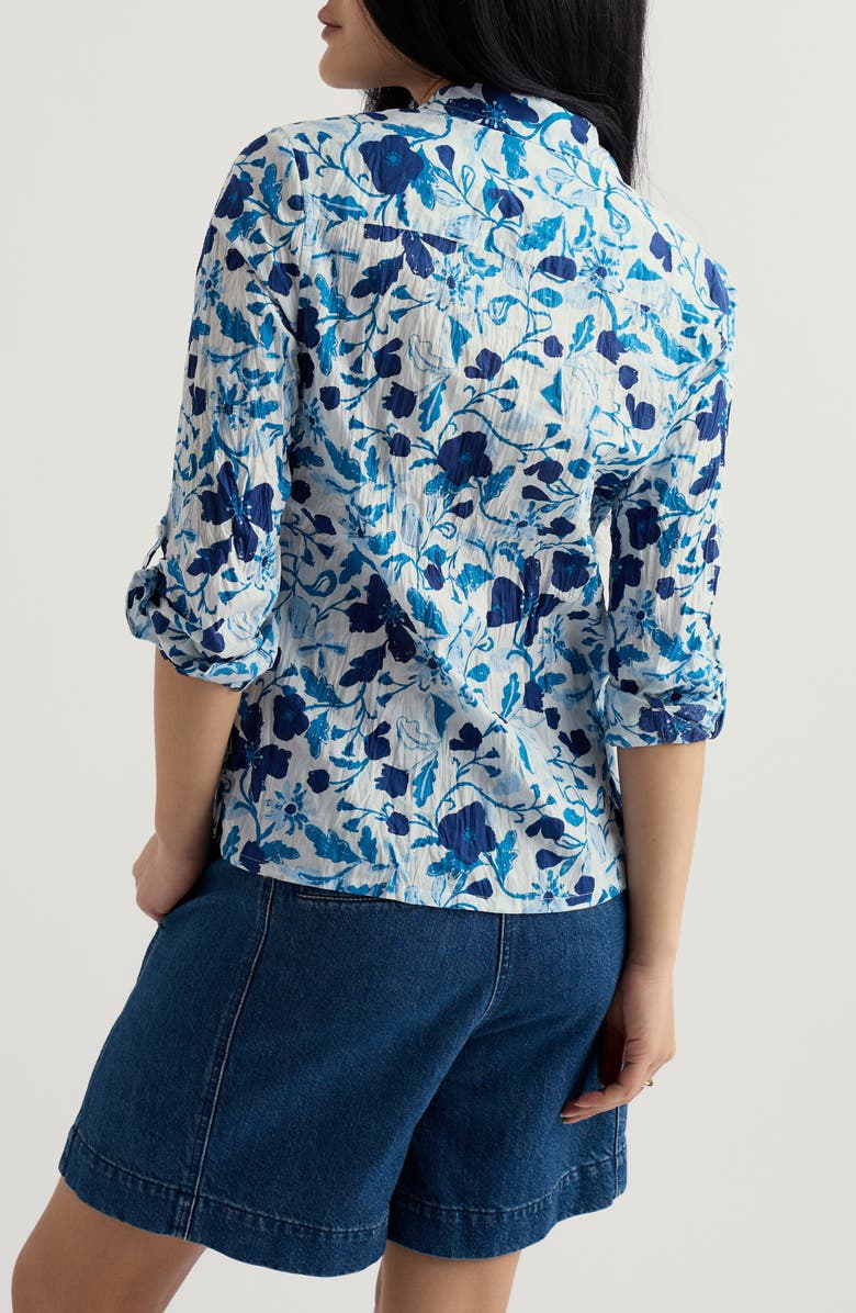 Seasalt Cornwall Larissa Floral Crinkled Organic Cotton Button-Up Shirt, Alternate, color, Winding Meadow Blue Fog