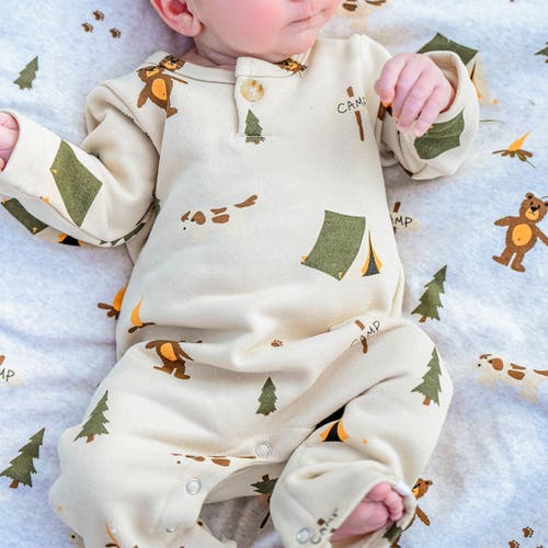 Oh Baby! Brand Camping Print One Button Romper French Terry- Infant In Neutral