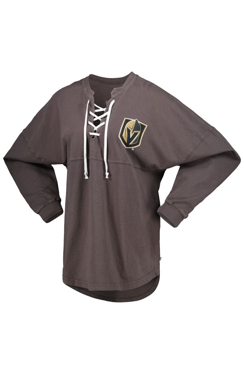 FANATICS Women's Fanatics Branded Charcoal Vegas Golden Knights Spirit Lace-Up V-Neck Long Sleeve Jersey T-Shirt, Alternate, color, Charcoal