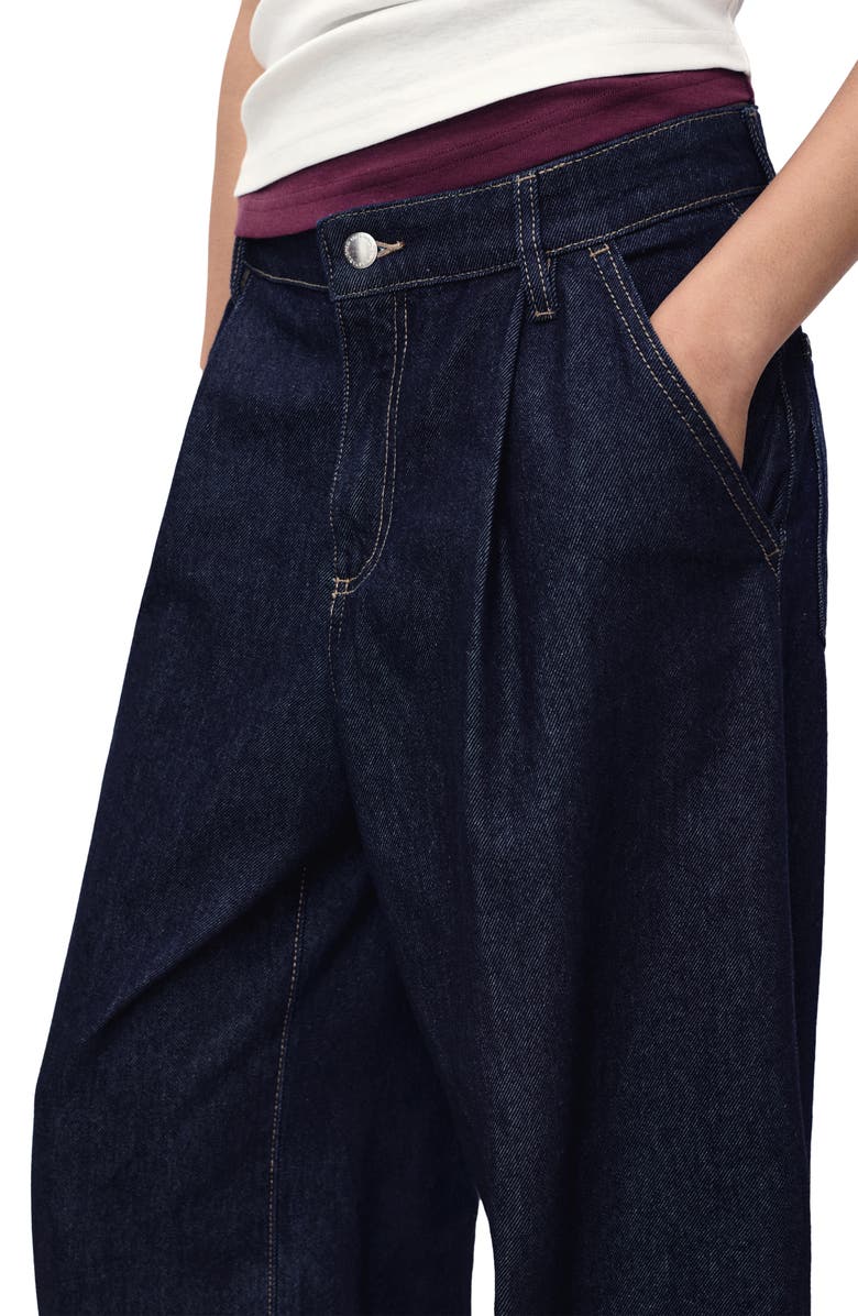 MANGO Pleated Wide Leg Jeans, Alternate, color, Dark Blue
