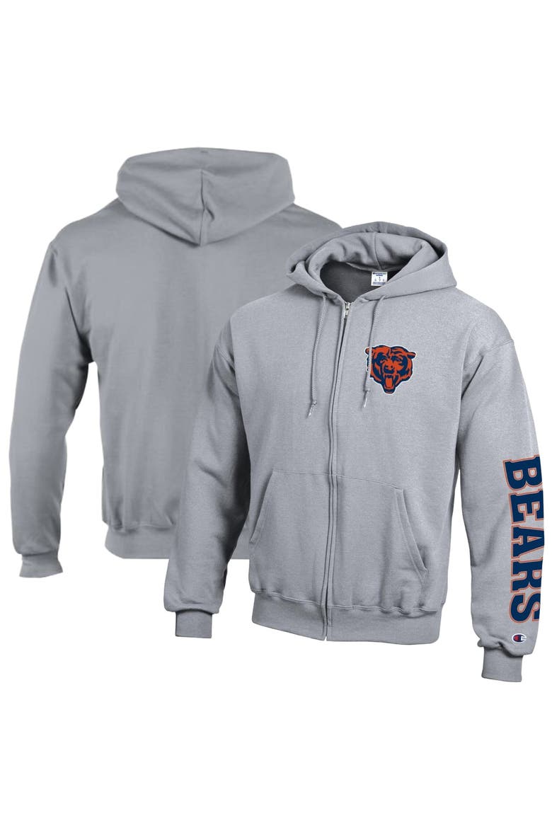 Men's Champion  Heather Gray Chicago Bears Powerblend Fleece Full-Zip Hoodie, Main, color, Heather Gray