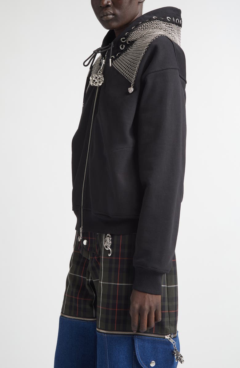 Chopova Lowena Titan Chain Mail Full Zip Fleece Hoodie, Alternate, color, Black And Silver