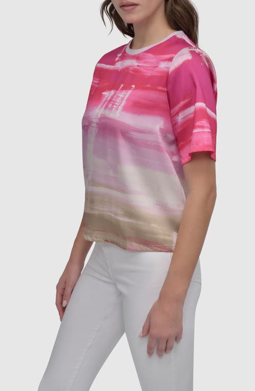 Dkny Print Scarf Twill Short Sleeve Top In Pink