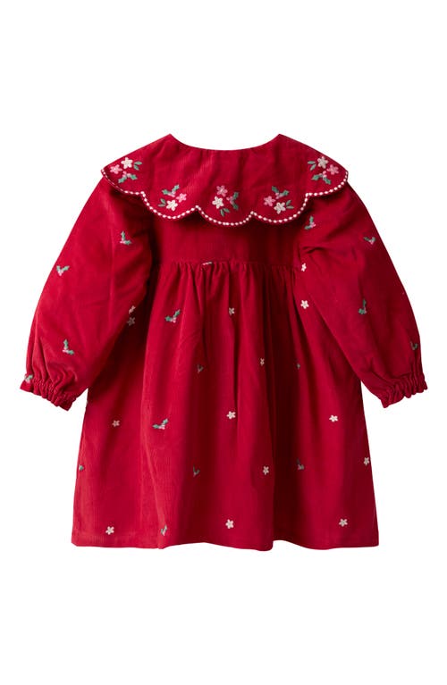 Jojo Maman Bébé Jojo Maman Bebe Kids' Holiday Embroidered Long Sleeve Peter Pan Collar Dress In Red