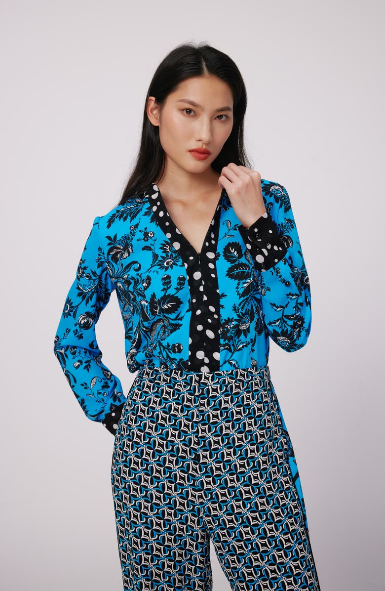 DVF Albie Mixed Print Long Sleeve Top, Alternate, color,