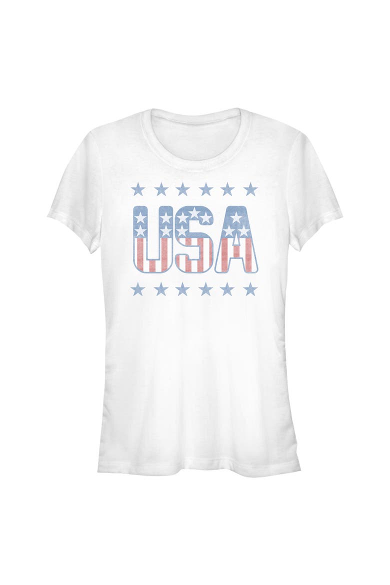 Juniors Lost Gods USA Athletic Stars T Shirt, Main, color, White