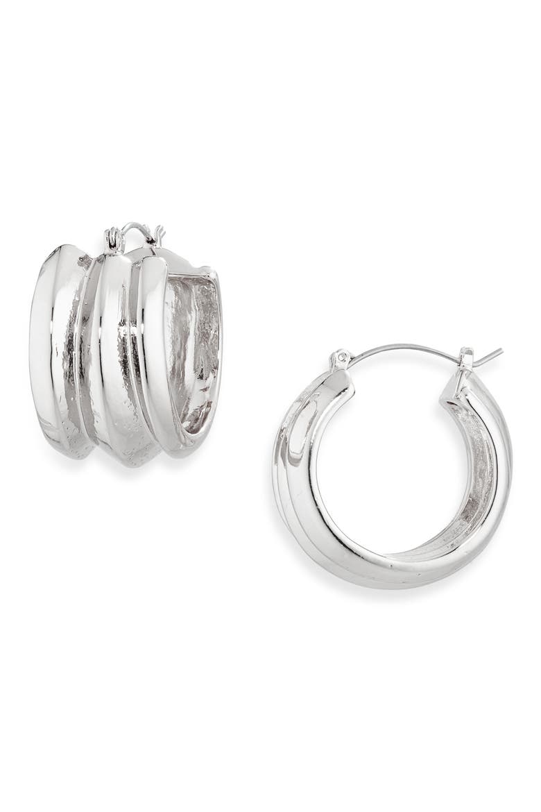 Ribbed Hoop Earrings, Main, color, SILVER