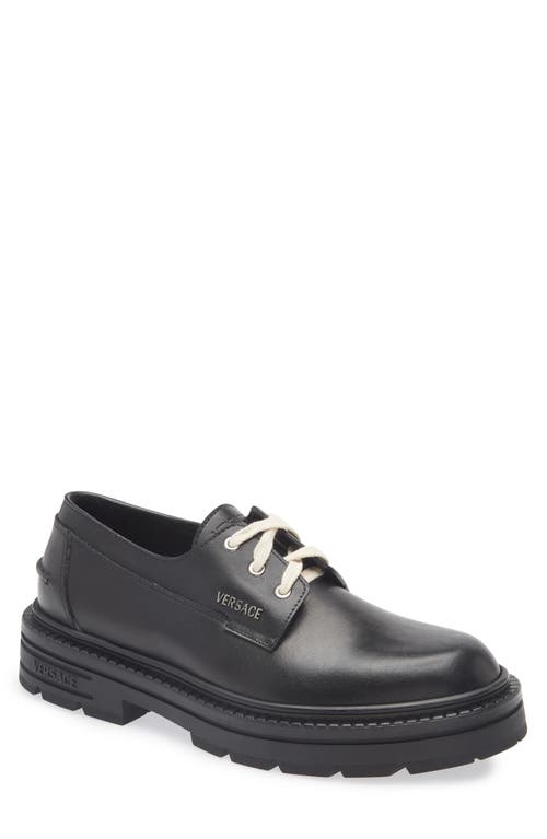 Versace Adriano Leather Derby Shoes In Black-ruthenium