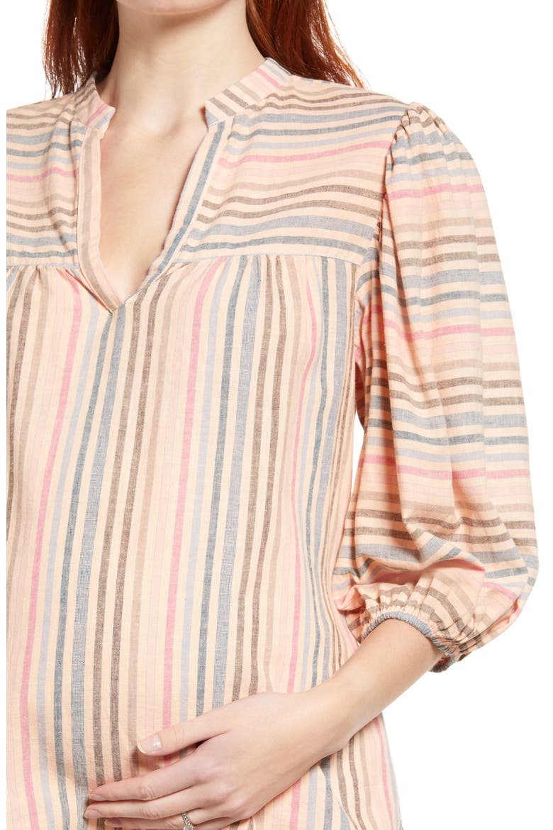 Maternal American Stripe Puff Sleeve Maternity Blouse, Alternate, color, PEACH/ NAVY STRIPE