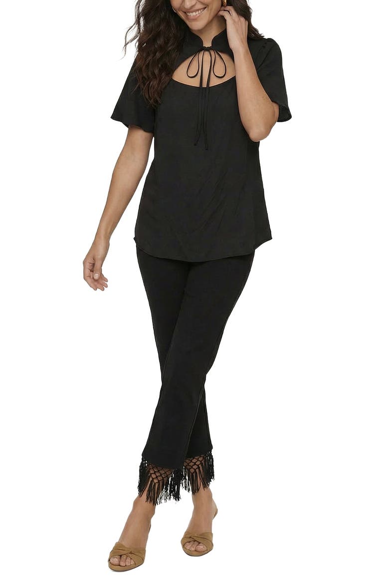 Camille Flutter Sleeve Top, Alternate, color, Black